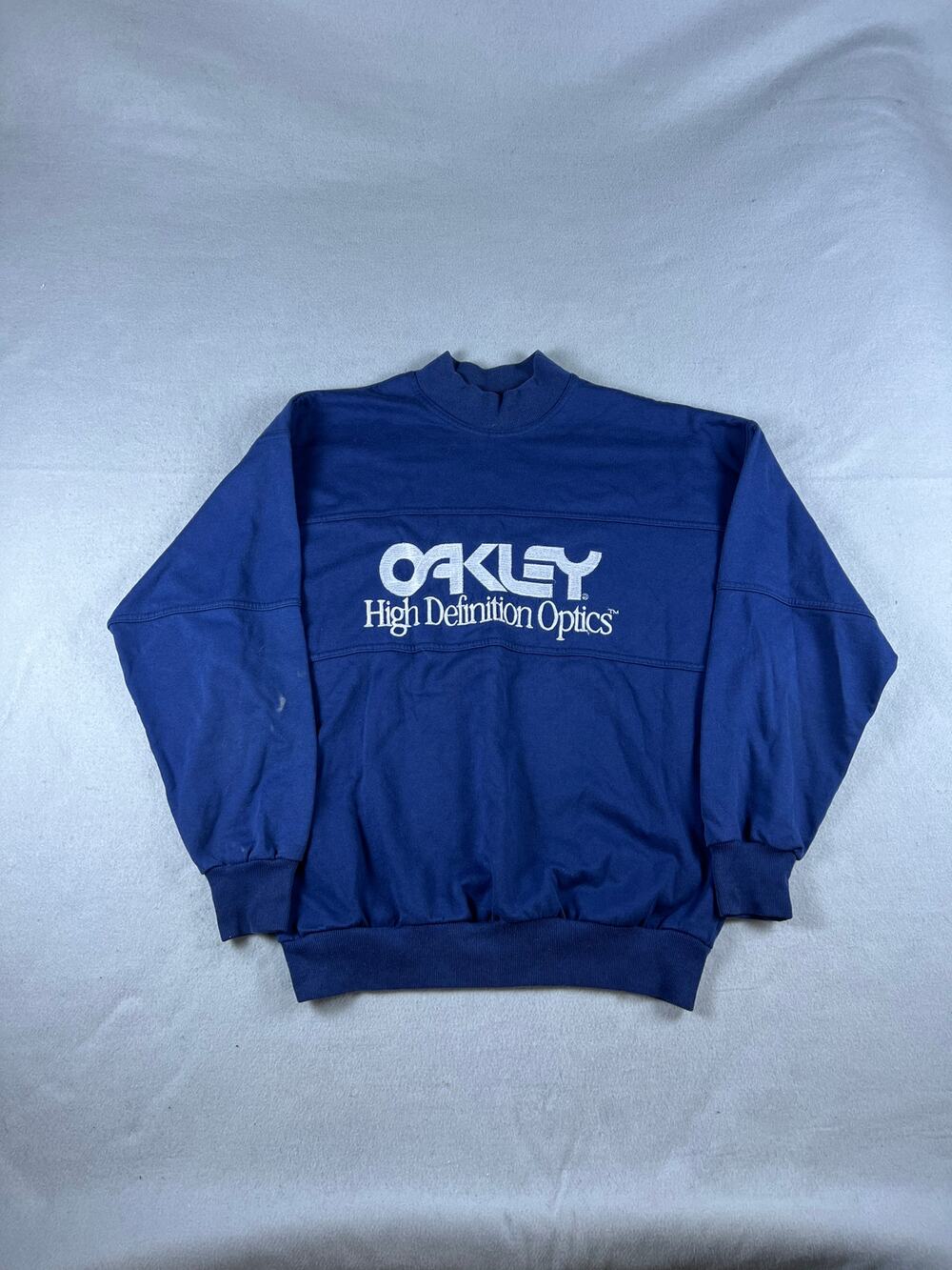 Vintage Oakley Spellout Sweatshirt Mens L Blue Mock Neck Embroidered USA Made
